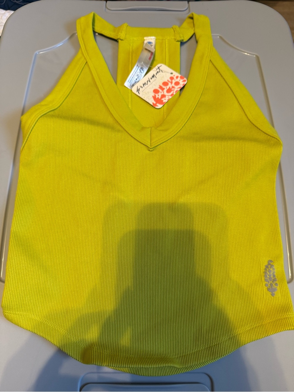 Free People Lime Green Ribbed V-Neck Crop Tank